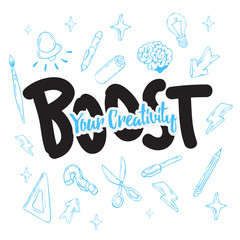 Boost Your Creativity Design With Artistic Cartoon Hand Drawn Sketchy Line Art Style Drawings Illustrations Of Essential Related Objects Of Every Day Working Things And Tools.
