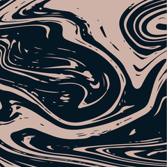 Cool Marble Texture. Noble Dark Indigo and Beige Brown Marbling Background. Japanese Liquid Paint, Suminagashi Ink Painting. Rich VIP Elegant Marble Texture Pattern. Stylish Trendy Stone Background