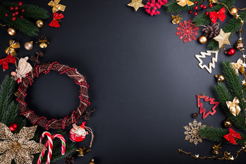 Christmas wreath with decoration. Christmas and New Year background