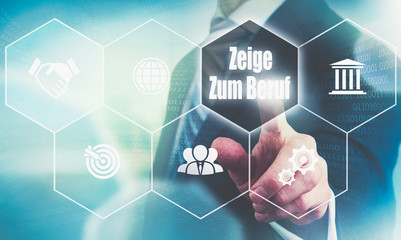 A businessman pressing a Way To Work 