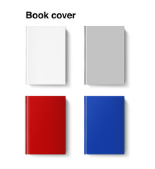 Universal colorful mockups of blank book cover. Vector illustration on white background, ready and simple to use. The mock-up will make the presentation look as realistic as possible.