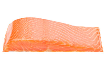 A piece of fresh raw salmon fish on a white background isolated, clipping path, full depth of field