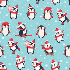 Obraz na płótnie Canvas seamless pattern with penguins