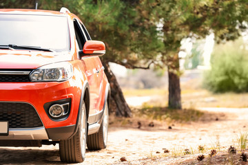 Red modern car outdoors