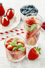 Aromatic summer drinks with ripe strawberries.