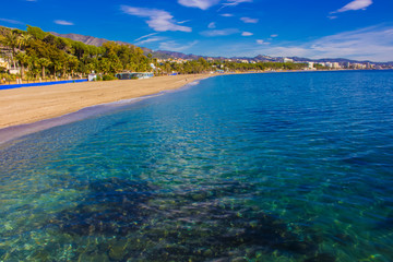 Beach. The best views of the beach in Marbella. Malaga province, Costa del Sol, Andalusia, Spain. Picture taken – 14 december 2017.
