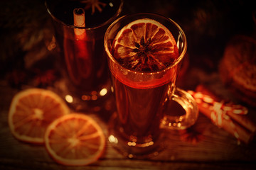 Christmas or New Year mulled wine in the evening