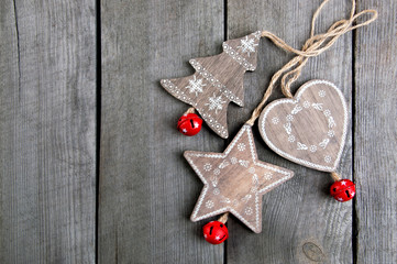 Christmas decorations on wooden background