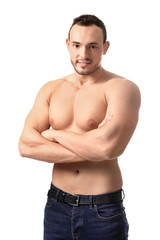 Fototapeta premium Muscular young bodybuilder on white background