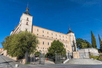 Naklejka premium The Alcazar of Toledo is a stone fortification located in the highest part of Toledo, Spain.
