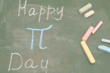 An image of the Pi number on the school board with chalk.