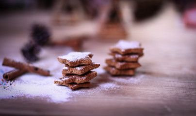 Christmas kitchen. background image homemade cookies on wooden