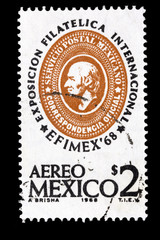 Mexico 2 dollar postage stamp, international philately exposition 1968