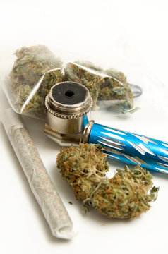 Cannabis With Blue Pipe and Joint
