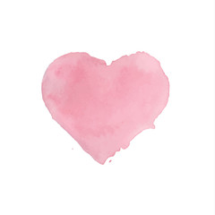 Watercolor painted pink heart on white background. Vector illustration