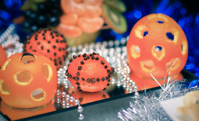 oranges and fruits , decorated for the Christmas table