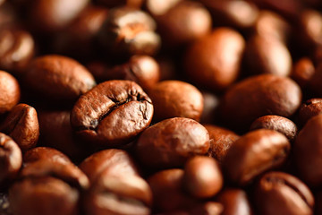 Close-up of brown roasted coffee beans