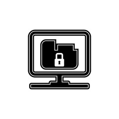 Desktop computer and lock on screen icon. Cyber security Icon. Premium quality graphic design. Signs, symbols collection, simple icon for websites, web design, mobile app