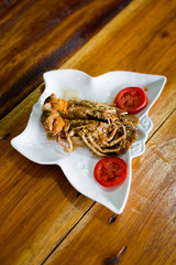 Flathead lobster fried with garlic