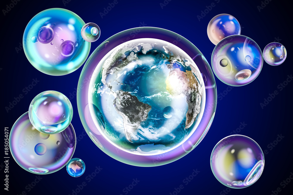 Poster earth globe inside soap bubble. environment concept, 3d rendering