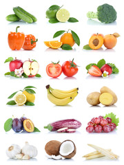 Früchte Obst und Gemüse Apfel Tomaten Orange Zitrone Trauben Farben Sammlung Freisteller freigestellt isoliert