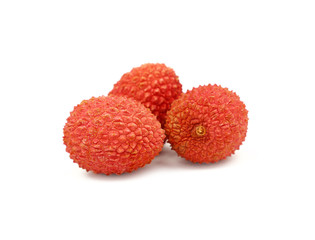 Fresh red lychee isolated close up on white