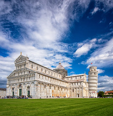Pisa Cathedral with the Leaning Tower of Pisa on Piazza dei Miracoli in Pisa, Tuscany