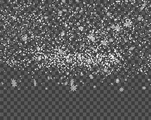 Falling Christmas snow fall isolated on transparent background. Pattern snowflake.