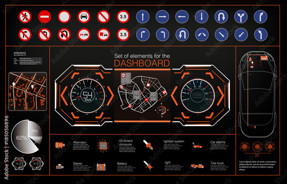 Poster set of modern head up display and elements for it. futuristic user interface. hud ui. abstract virtu