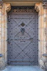 Old metal door of the cathedral in Prague Castle