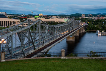 OTTAWA, ONTARIO / CANADA - AUGUST 06 2017: ALEXANDRA BRIDGE ACROSS OTTAWA RIVER IN THE MORNING