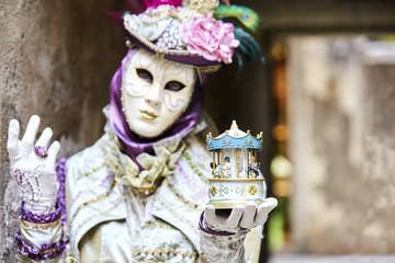Venice carnival 2017. Venetian Carnival Costume, portrait. Venetian Carnival Mask. Venice, Italy.