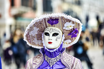 Venice carnival 2017. Venetian Carnival Costume, portrait. Venetian Carnival Mask. Venice, Italy.