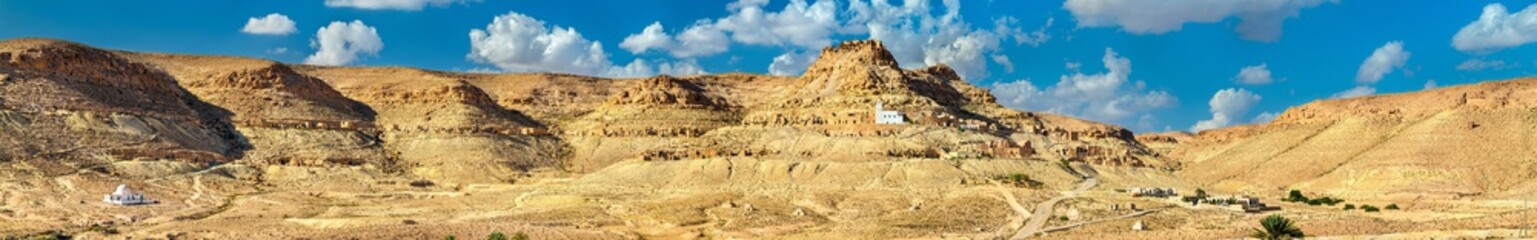 Panorama of Doiret, a hilltop-located berber village in South Tunisia