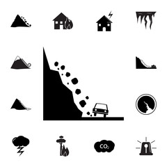 rock fall car icon. Set of natural disasters icon. Signs and symbols collection, simple icons for websites, web design, mobile app, info graphics