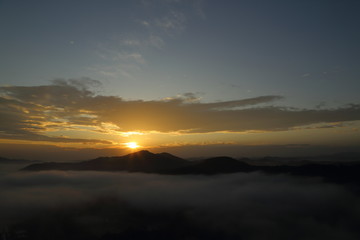The sea ​​of ​​clouds from Mount Kamakura in Motegi town, Tochigi prefecture, Japan