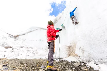 Wall murals Mountaineering Two alpinists guys climbing training ice glacier wall Andes Peru