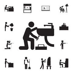 plumber repairing pipes icon. Set of professions disasters icons. Signs and symbols collection, simple icons for websites, web design, mobile app, info graphics