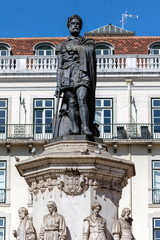 Statue of the 16th century poet Luis Vaz de Camoens in Lisbon, Portugal, sculpted by Vitor Bastos...