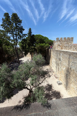 Fototapeta na wymiar Sao Jorge Castle in Lisbon, Portugal, one of the main tourist sites of the city, constructed during the Moorish occupation of Lisbon.