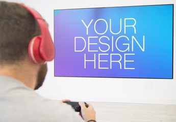 Man Playing Video Game Mockup