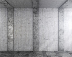 Concrete wall with columns. Light falling on the wall. 3d illustration