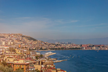 Panorama of Naples, view of the port in the Gulf of Naples