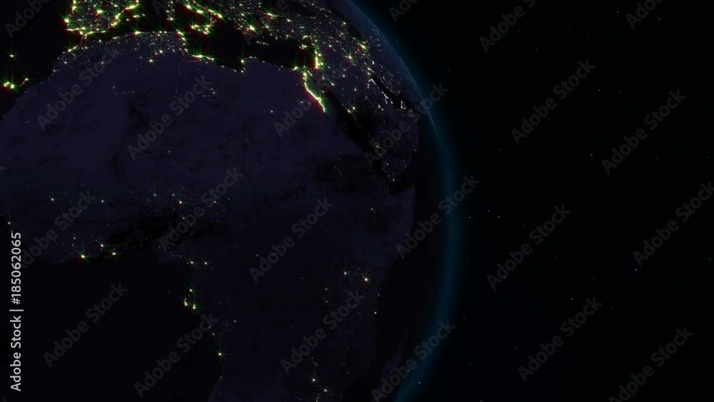 Poster realistic earth rotating in space (loop). on the planet earth is visible the change of day and night
