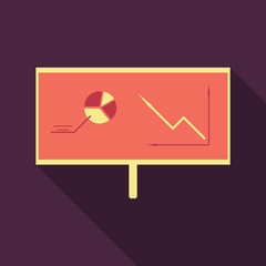 Monitors in abstract concept with information analytics and charts in flat style with shadow.