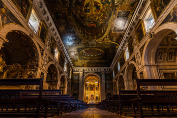 Fototapeta na wymiar Lisbon, Portugal, August 6, 2017: Interior of the 16th century Church of Saint Roch. It was the earliest Jesuit church in the Portuguese world, and one of the first Jesuit churches anywhere.