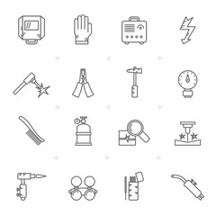 Obraz premium Line Welding and construction tools icons - vector icon set