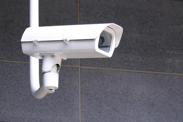 Close up of security cameras on wall at park
