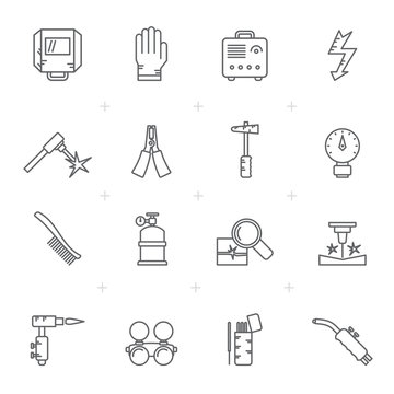 Line Welding and construction tools icons - vector icon set