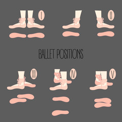 Five ballet position, illustration of legs with points, showing different dance positions © Olha